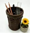 Brown imitation rattan woven round pen holder, pencil, black pen, slanted pen holder, teacher's stationery pen holder, tape measure, ruler, straight tube cup, home small items storage items Application Scenario